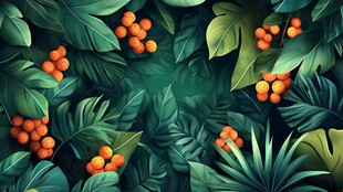 热带雨林中的橘果绿叶