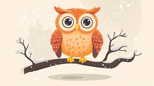 雪枝上的可爱猫头鹰