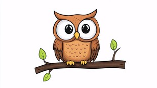 可爱猫头鹰栖息在树枝上