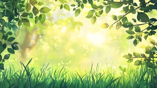 春日绿荫下的清新草地