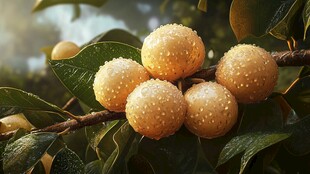 枝头黄果带露晶莹诱人