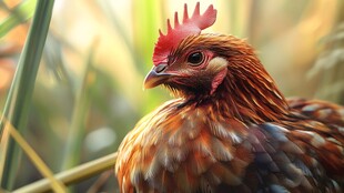 特写 田园中绚丽多姿的母鸡