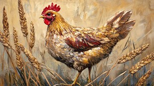 麦田中的艳丽公鸡