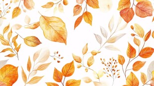 秋日水彩风树叶花卉图案