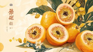 金黄梅姬柿插画 清新自然