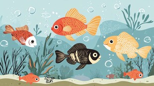 多彩金鱼在海底悠游