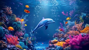 海豚畅游缤纷海底世界