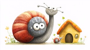 可爱蜗牛与小屋的温馨场景