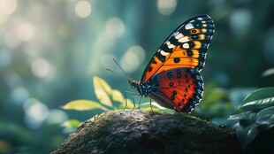 斑斓蝴蝶栖于绿意之中