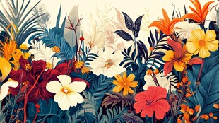 缤纷花卉植物插画