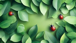 绿叶间的瓢虫微距景象