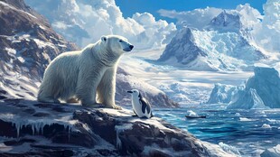 北极熊与企鹅的奇幻共景
