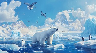 北极风光 白熊企鹅共栖冰川
