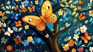 梦幻花丛中的多彩蝴蝶