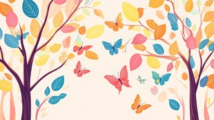 梦幻彩叶间的蝴蝶飞舞