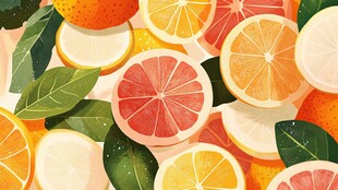 缤纷柑橘切片插画