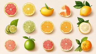 多样柑橘类水果展示