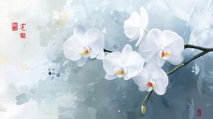 水墨白蝶兰 清雅中式意境