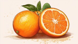 新鲜橙子 完整与切开的呈现