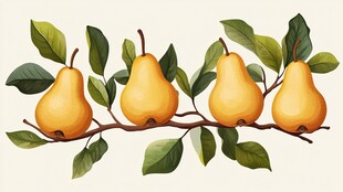 枝头黄梨伴绿叶