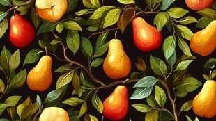 梨与绿叶的精美图案