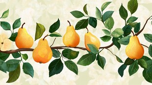 枝头黄梨伴绿叶