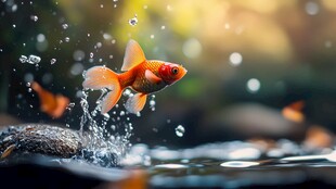 金鱼跃水间的灵动瞬间