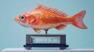 秤上的橙红色仿真鱼模型