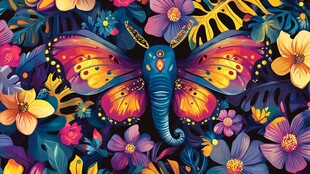 梦幻蝴蝶穿梭缤纷花丛