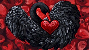 黑天鹅拥爱心浪漫插画