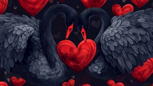 黑天鹅与爱心的浪漫图景
