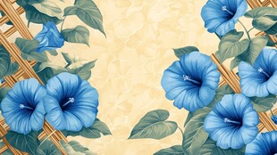 蓝色牵牛花藤蔓装饰图案