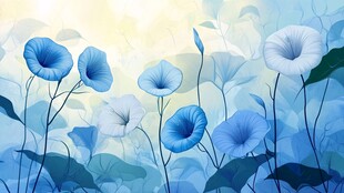 梦幻蓝牵牛花插画风景