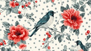 花鸟图案 灵动鸟儿伴娇艳花朵