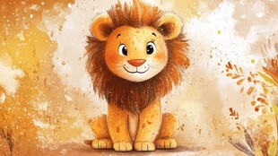 可爱小狮子的温馨插画