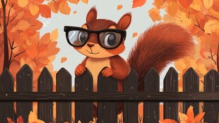 戴墨镜的秋日松鼠