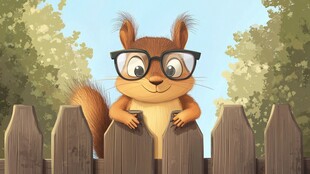 戴眼镜的可爱松鼠趴围栏