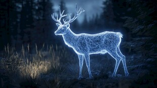 梦幻发光鹿于森林夜色中