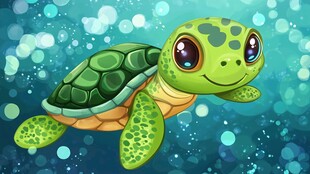 可爱小海龟畅游梦幻海洋