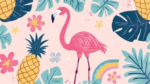 火烈鸟与热带元素插画