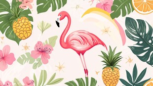 火烈鸟与热带植物图案