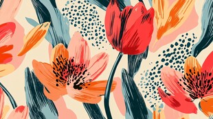 花卉图案 多彩花朵与线条