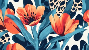 橙色郁金香与豹纹图案