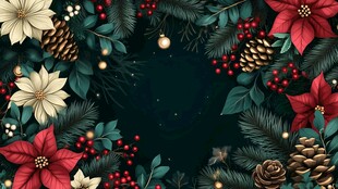 圣诞花卉松枝装饰图案