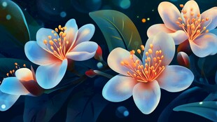 梦幻蓝粉花朵插画