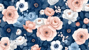 深蓝底梦幻花卉图案