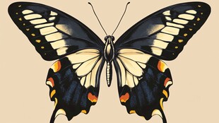 美丽黑黄相间蝴蝶特写