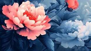 梦幻芍药花卉插画