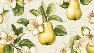 梨与花的清新手绘图案