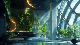 未来感室内绿植景观空间